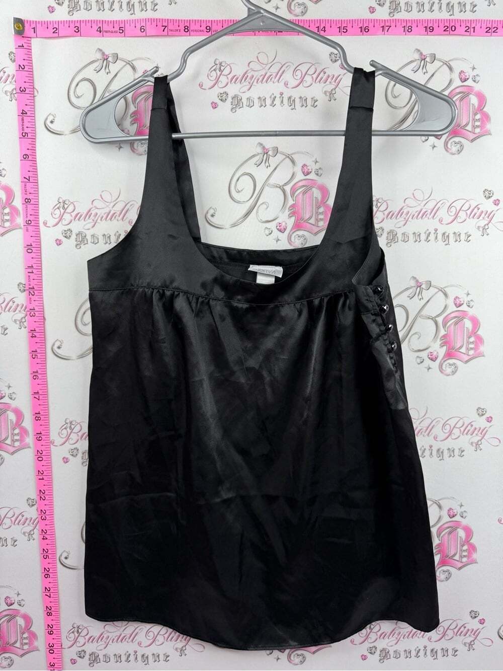 La SENZA Black Satin Camisole with Side Button Detail